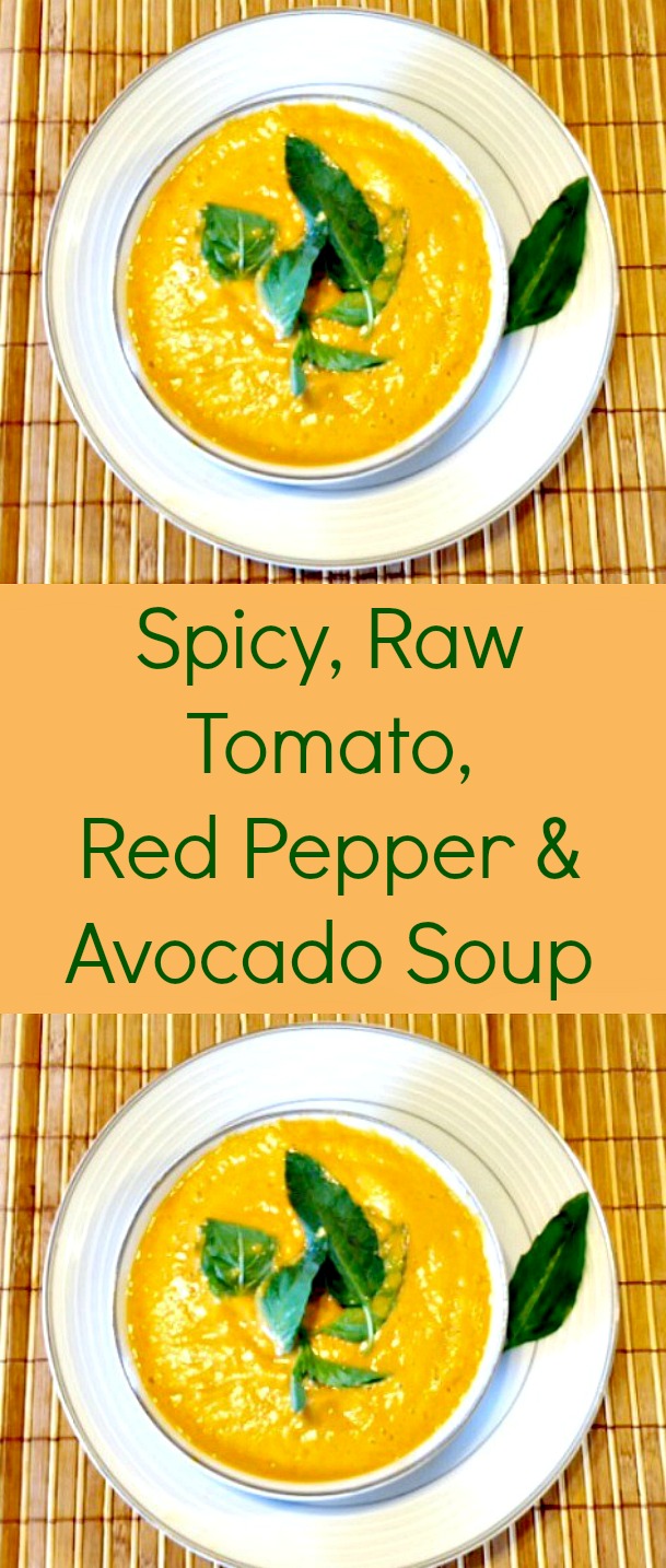 Raw Tomato, Red Pepper & Avocado Soup - When I crave something creamy, yet healthy, I love to whip up a quick raw soup using avocado, tomatores, red peppers, onions, and nuts for a creamy consistency. It's perfect for hot summer days, too. #rawfood #rawvegetablesoup #tomatoes #redpepper #avocado #soup Raw Tomato, Red Pepper & Avocado Soup - When I crave something creamy, yet healthy, I love to whip up a quick raw soup using avocado, tomatores, red peppers, onions, and nuts for a creamy consistency. It's perfect for hot summer days, too. #rawfood #rawvegetablesoup #tomatoes #redpepper #avocado #soup