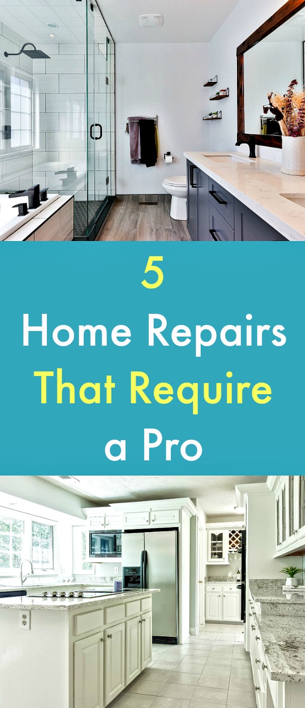 5 Home Repairs That Require a Pro - Saving money isn't always the most important factor to consider when taking on a home improvement project. Ultimately, knowing to call a professional can save you time, money, and peace of mind when it comes to home repairs. Even if you are a DIYer, there are certain home repairs to avoid doing yourself. Here are some home repairs to leave to the professionals. #Home #Repairs #HomeRepairs #HomeRepairProfessionals #homeimprovementproject #contractors #engineers #plumbers #electricians #HVAC 5 Home Repairs That Require a Pro - Saving money isn't always the most important factor to consider when taking on a home improvement project. Ultimately, knowing to call a professional can save you time, money, and peace of mind when it comes to home repairs. Even if you are a DIYer, there are certain home repairs to avoid doing yourself. Here are some home repairs to leave to the professionals. #Home #Repairs #HomeRepairs #HomeRepairProfessionals #homeimprovementproject #contractors #engineers #plumbers #electricians #HVAC