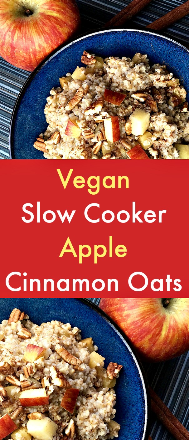 Vegan Slow Cooker Apple-Cinnamon Oats - This make-ahead, vegan Apple-Cinnamon Oats recipe means one less thing you need to do before you start your day. This healthy and delicious overnight breakfast will have your house smelling like freshly baked apple pie when you wake up in the morning. #oats #steelcutoats #slowcooker #overnightoats #apples #applecinammonoats #veganrecipes #vegan #veganbreakfast Vegan Slow Cooker Apple-Cinnamon Oats - This make-ahead, vegan Apple-Cinnamon Oats recipe means one less thing you need to do before you start your day. This healthy and delicious overnight breakfast will have your house smelling like freshly baked apple pie when you wake up in the morning. #oats #steelcutoats #slowcooker #overnightoats #apples #applecinammonoats #veganrecipes #vegan #veganbreakfast