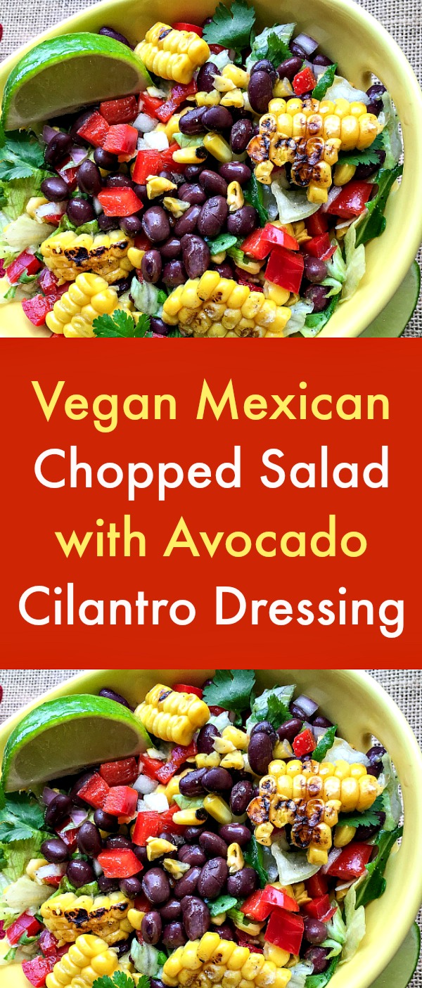 Vegan Mexican Chopped Salad with Avocado Cilantro Dressing- This healthy, delicious, vegan Mexican Chopped Salad with Avocado Cilantro Dressing is packed with fiber-rich black beans, fresh corn and plenty of fresh herbs and vegetables. Of course, the avocado cilantro dressing elevates the whole salad to another level of deliciousness! The blend of textures and flavors makes every mouthful a celebration! #salad #choppedsalad #Mexicansalad #veganrecipe #vegansalads #blackbeans #freshcorn #arugula #cilantro #avocado Vegan Mexican Chopped Salad with Avocado Cilantro Dressing- This healthy, delicious, vegan Mexican Chopped Salad with Avocado Cilantro Dressing is packed with fiber-rich black beans, fresh corn and plenty of fresh herbs and vegetables. Of course, the avocado cilantro dressing elevates the whole salad to another level of deliciousness! The blend of textures and flavors makes every mouthful a celebration! #salad #choppedsalad #Mexicansalad #veganrecipe #vegansalads #blackbeans #freshcorn #arugula #cilantro #avocado