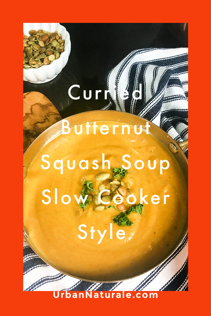 Curried Butternut Squash Soup Slow Cooker Style - What I love most about this sweet and savory, pureed soup is the addition of creamy coconut yogurt. You'll savor the flavors of butternut squash, apple, pear, carrots, leeks seasoned with vegetable broth, curry powder, cinnamon, all-spice, salt and black pepper, slow-cooked and pureed with coconut yogurt in this creamy, delectable vegan soup. #butternutsquash #ButternutSquashSoup #vegansoup #vegan #slowcooker #curriedbutternutsquashsoup #curry #slowcookerstyle #plantbaseddiet Curried Butternut Squash Soup Slow Cooker Style - What I love most about this sweet and savory, pureed soup is the addition of creamy coconut yogurt. You'll savor the flavors of butternut squash, apple, pear, carrots, leeks seasoned with vegetable broth, curry powder, cinnamon, all-spice, salt and black pepper, slow-cooked and pureed with coconut yogurt in this creamy, delectable vegan soup. #butternutsquash #ButternutSquashSoup #vegansoup #vegan #slowcooker #curriedbutternutsquashsoup #curry #slowcookerstyle #plantbaseddiet